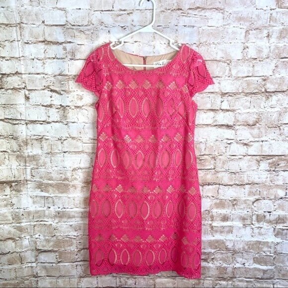 Eliza J Scalloped Lace Sheath Dress Pink Size 4 - Picture 1 of 7
